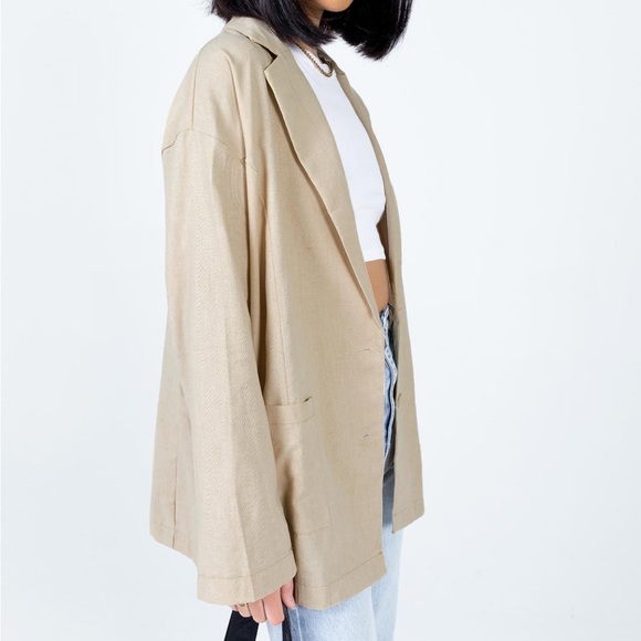 AMBER OVERSIZED LINEN BLAZER BEIGE - Picture 7 of 15